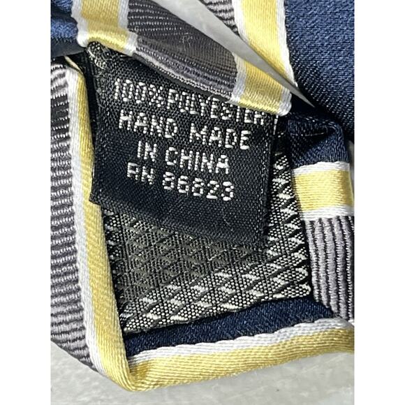 Bergamo New York Tie Yellow Blue Striped Mens Handmade Necktie 3 1/4" x 57" - Picture 8 of 9